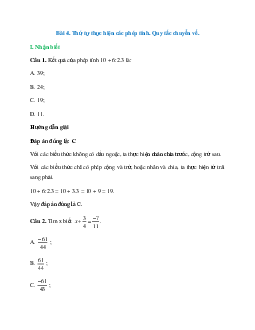 22 câu Trắc nghiệm Thứ tự thực hiện các phép tính. Quy tắc chuyển vế (Kết nối tri thức) có đáp án 2024 – Toán lớp 7