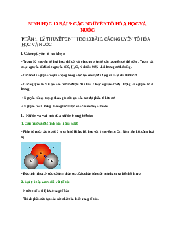 Sinh học 10 Bài 3 (Lý thuyết và trắc nghiệm): Các nguyên tố hóa học và nước