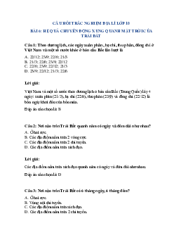 Trắc nghiệm Địa lí 10 Bài 6 có đáp án: Hệ quả chuyển động xung quanh Mặt Trời của Trái Đất