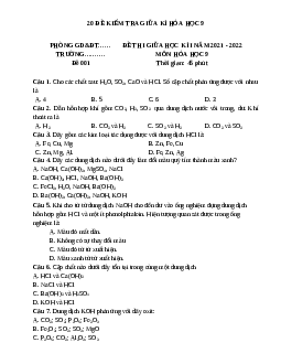 Bộ 20 Đề thi Hóa Học lớp 9 Giữa học kì 1 năm 2022 tải nhiều nhất