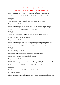 40 câu Trắc nghiệm Bất phương trình bậc nhất một ẩn có đáp án 2023 - Toán lớp 8