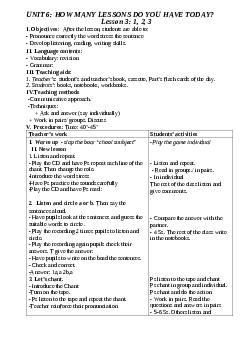 Giáo án tiếng anh 5 unit 6: How many lessons do you have today? mới nhất