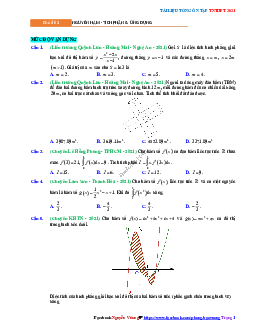 Trắc nghiệm Ôn thi THPT QG Toán 12 có đáp án: Câu hỏi nguyên hàm - tích phân mức độ vận dụng