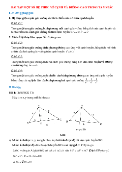 50 Bài tập Một số hệ thức về cạnh và đường cao trong tam giác (có đáp án)- Toán 9