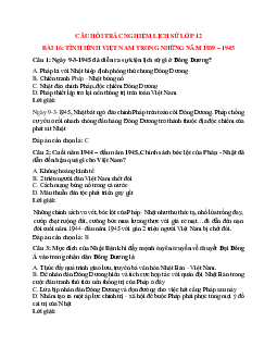 157 câu Trắc nghiệm Lịch sử 12 Bài 16 có đáp án 2023: Phong trào giải phóng dân tộc và tổng khởi nghĩa tháng Tám (1939-1945). Nước Việt Nam Dân chủ Cộng hòa ra đời