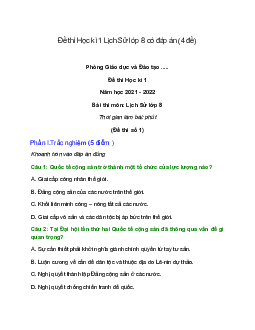 Bộ 40 Đề thi Học kì 1 Lịch Sử lớp 8 có đáp án năm 2022 - 2023