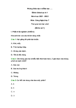 Top 4 Đề thi Công nghệ lớp 7 Giữa kì 1 có đáp án