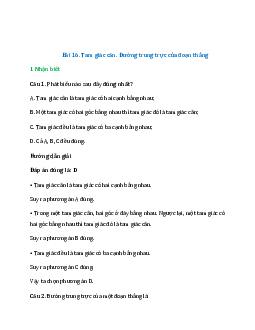 20 câu Trắc nghiệm Tam giác cân. Đường trung trực của đoạn thẳng (Kết nối tri thức) có đáp án 2024 – Toán lớp 7