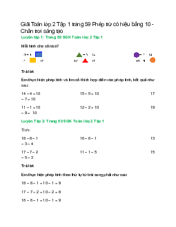 Giải SGK Toán lớp 2 Tập 1 trang 59: Phép trừ có hiệu bằng 10 | Chân trời sáng tạo