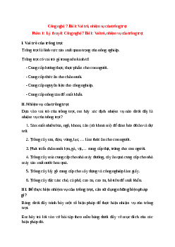 Công nghệ 7 Bài 1 (Lý thuyết và trắc nghiệm): Vai trò, nhiệm vụ của trồng trọt