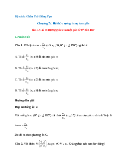 20 câu Trắc nghiệm Giá trị lượng giác của một góc từ 0° đến 180° (Chân trời sáng tạo 2024) có đáp án – Toán lớp 10