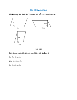 Tính diện tích mỗi hình bình hành sau Bài 1 trang 104 Toán 4