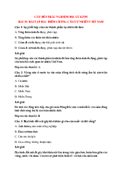 30 câu Trắc nghiệm Địa lí 8 Bài 39 có đáp án 2023: Đặc điểm chung của tự nhiên Việt Nam