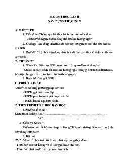 GIÁO ÁN CÔNG NGHỆ 6 BÀI 28: THỰC HÀNH XÂY DỰNG THỰC ĐƠN MỚI NHẤT – CV5512