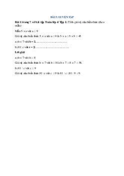 Tính giá trị của biểu thức (theo mẫu):  Mẫu 5 × a với a = 9