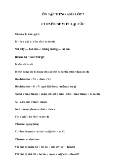 Chuyên đề Viết lại câu môn Tiếng Anh lớp 7