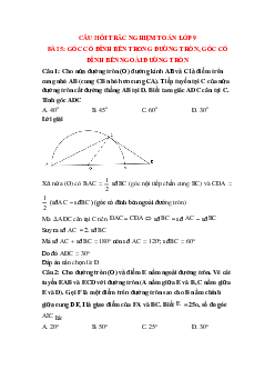 30 câu Trắc nghiệm Góc có đỉnh bên trong đường tròn, góc có đỉnh bên ngoài đường tròn có đáp án 2023 – Toán lớp 9
