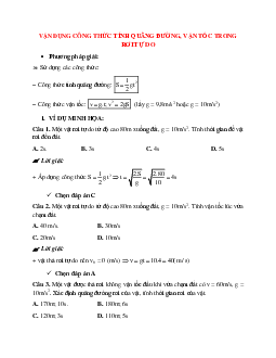 Phương pháp giải và bài tập về Vận dụng công thức tính quãng đường, vận tốc trong rơi tự do