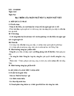 Giáo án ngữ văn lớp 10 Tiết 31: Đặc điểm của ngôn ngữ nói và ngôn ngữ viết