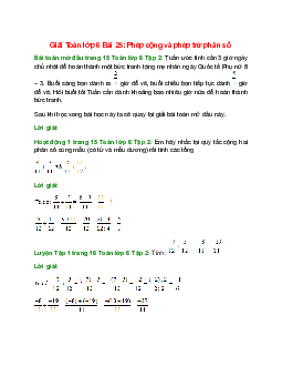 Giải SGK Toán lớp 6 Bài 25 (Kết nối tri thức): Phép cộng và phép trừ phân số