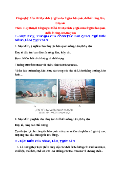 Công nghệ 10 Bài 40 (Lý thuyết và trắc nghiệm): Mục đích, ý nghĩa của công tác bảo quản, chế biến nông, lâm, thủy sản