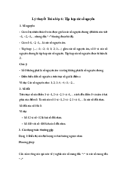 Lý thuyết Toán lớp 6: Tập hợp các số nguyên