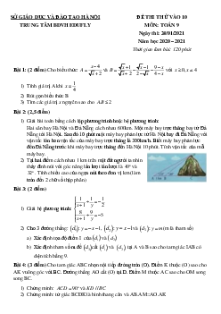 Toán 9 - Đề + đáp án thi vào 10 môn Toán trung tâm Edufly