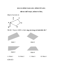 20 câu Trắc nghiệm Hình tam giác, hình tứ giác. Hình chữ nhật, hình vuông (Kết nối tri thức) có đáp án 2024 – Toán lớp 3