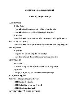 Giáo án Công Nghệ 8 Bài 18: Vật liệu cơ khí mới nhất