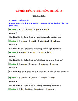 Trắc nghiệm Tiếng Anh 10 Unit 2 có đáp án: School talks