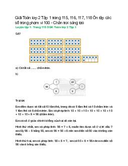 Giải SGK Toán lớp 2 Tập 1 trang 115, 116, 117, 118: Ôn tập các số trong phạm vi 100 | Chân trời sáng tạo