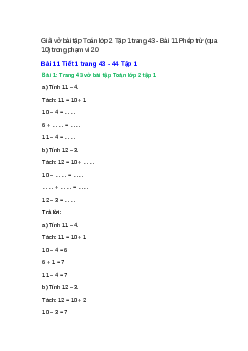 Vở bài tập Toán lớp 2 Tập 1 trang 43, 44, 45, 46, 47, 48 Bài 11: Phép trừ (qua 10) trong phạm vi 20 | Kết nối tri thức