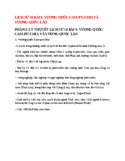 Lịch Sử 10 Bài 9 (Lý thuyết và trắc nghiệm): Vương quốc Cam-pu-chia và Vương quốc Lào
