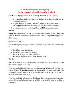 70 câu Trắc nghiệm Sinh học 12 Chương 1 có đáp án 2023: Cơ chế di truyền và biến dị