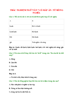 Trắc nghiệm Từ đồng nghĩa có đáp án – Ngữ văn lớp 7