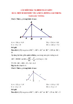 40 câu Trắc nghiệm Một số hệ thức về cạnh và đường cao trong tam giác vuông có đáp án 2023 – Toán lớp 9