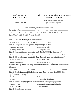 Bộ 40 Đề thi Hóa học lớp 9 Học kì 1 năm 2022