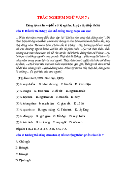 Trắc nghiệm Dùng cụm chủ - vị để mở rộng câu: Luyện tập (tiếp theo) có đáp án – Ngữ văn lớp 7