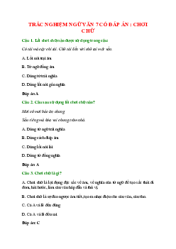 Trắc nghiệm Chơi chữ có đáp án – Ngữ văn lớp 7