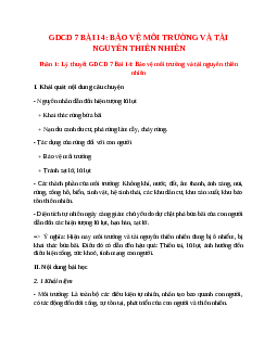 GDCD 7 Bài 14 (Lý thuyết và trắc nghiệm): Bảo vệ môi trường và tài nguyên thiên nhiên