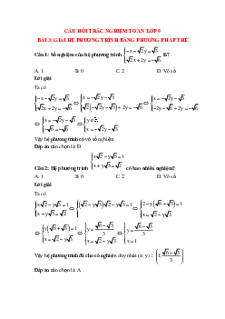 30 câu Trắc nghiệm Giải hệ phương trình bằng phương pháp thế có đáp án 2023 – Toán lớp 9