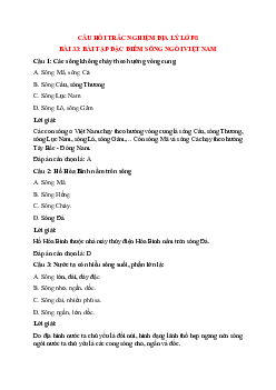 28 câu Trắc nghiệm Địa lí 8 Bài 33 có đáp án 2023: Đặc điểm sông ngòi Việt Nam