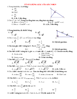 26 Bài tập trắc nghiệm Tỉ số lượng giác của góc nhọn 2024