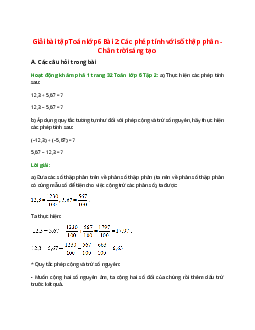 Giải SGK Toán 6 Bài 2 (Chân trời sáng tạo): Các phép tính với số thập phân