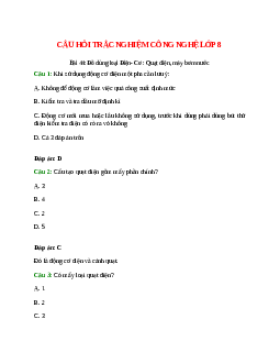 10 câu Trắc nghiệm Công nghệ 8 Bài 44 có đáp án 2023: Đồ dùng loại Điện- Cơ : Quạt điện, máy bơm nước