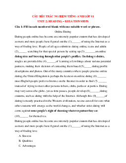 Trắc nghiệm Tiếng Anh 11 Unit 2 có đáp án 2023: Reading - Relationships