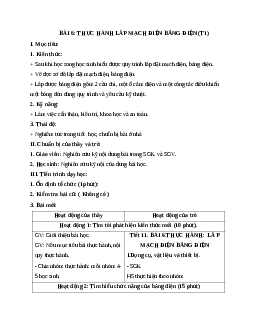 GIÁO ÁN CÔNG NGHỆ 9 BÀI 6: THỰC HÀNH LẮP MẠCH ĐIỆN BẢNG ĐIỆN (T1) MỚI NHẤT