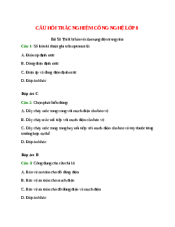 10 câu Trắc nghiệm Công nghệ 8 Bài 53 có đáp án 2023: Thiết bị bảo vệ của mạng điện trong nhà