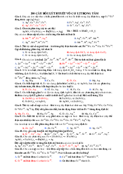 200 Câu trắc nghiệm lý thuyết Hóa vô cơ lớp 12 có đáp án 2023
