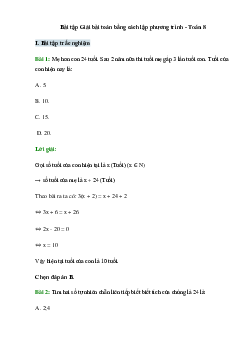50 Bài tập Giải bài toán bằng cách lập phương trình (có đáp án)- Toán 8